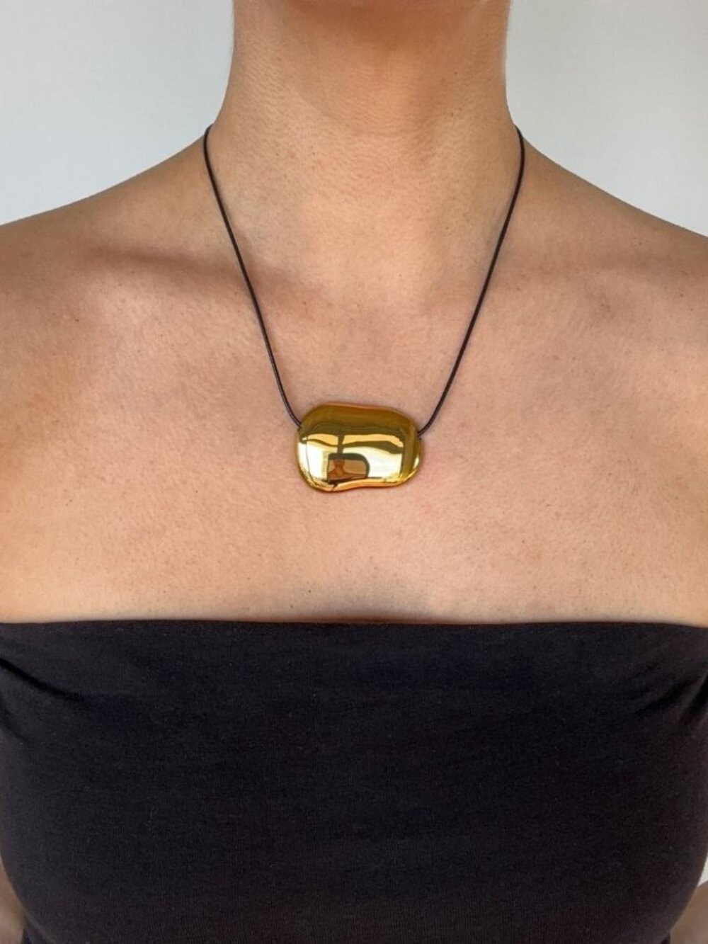 Large Bean Gold Necklace - Adjustable Cord Pendant